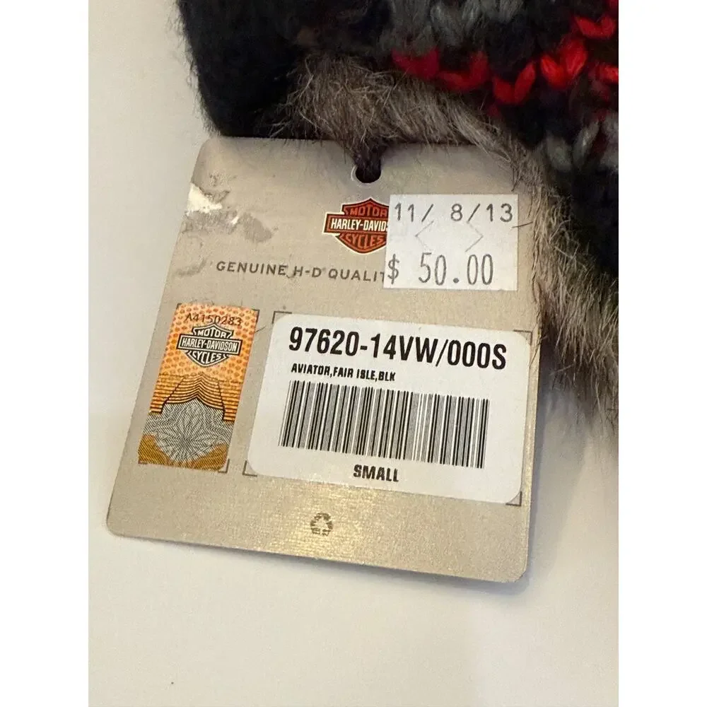 🏍️ Harley-Davidson Aviator Fur Trapper Hat Pom Pom Ear Flap Black Small NWT